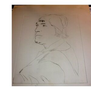 Vintage Carl Sandburg Original Etching Portrait Profile 6x8 Art Print Poet Fine